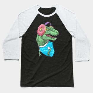 T-rex with headphones on black Baseball T-Shirt